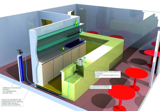 Example of Thrill installation with CO2 cylinder in the next room